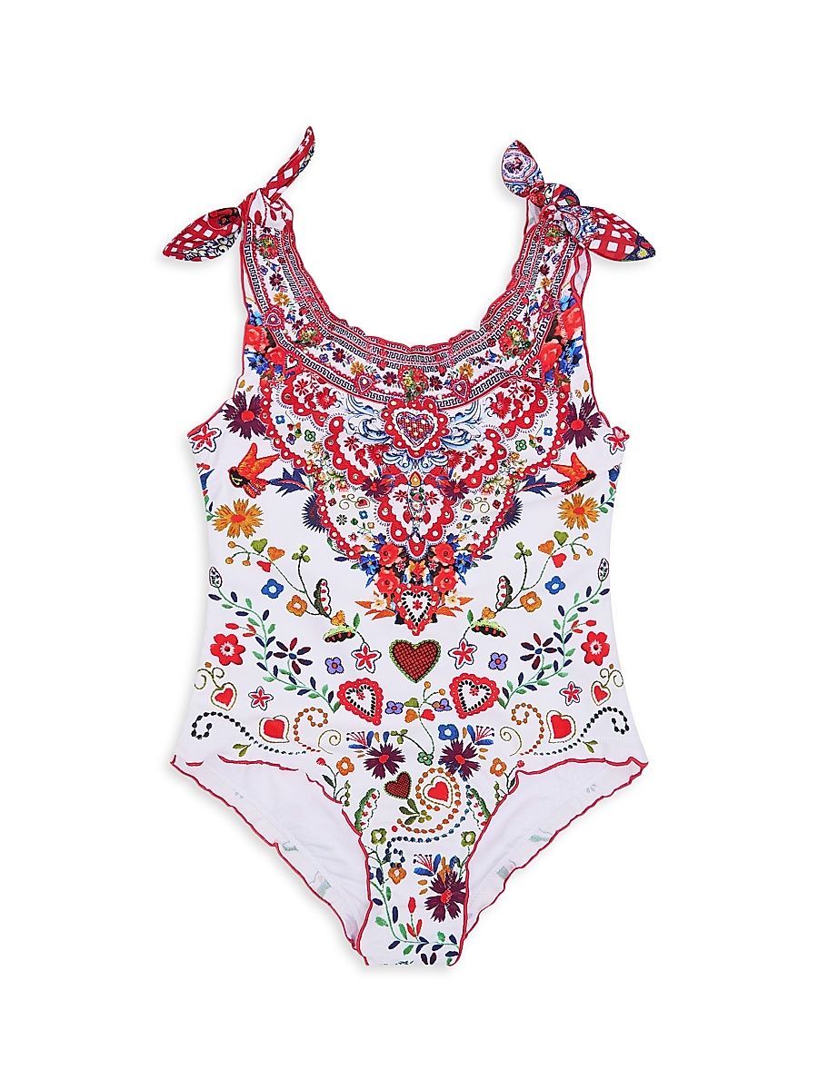 Girl's Printed One-Piece Swimsuit - Size 14