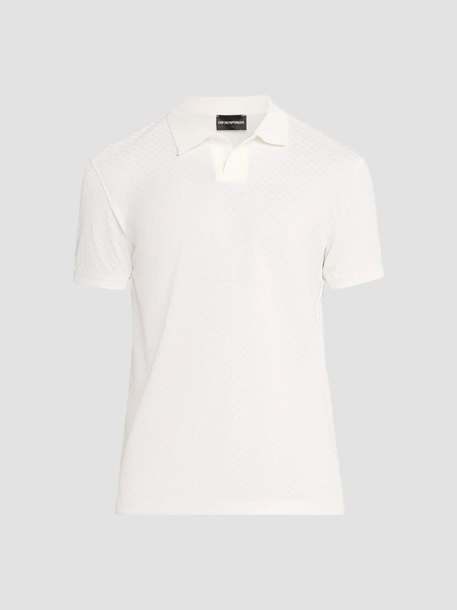 Emporio Armani Men's Micro Chevron Jacquard Polo Shirt - Off White - Size XXXL