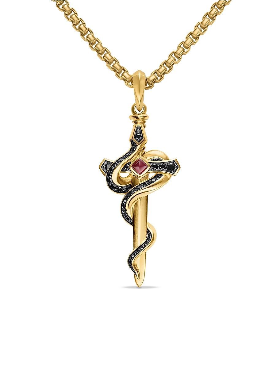 Men's Ouroboros Snake Amulet in 18K Yellow Gold - Ruby