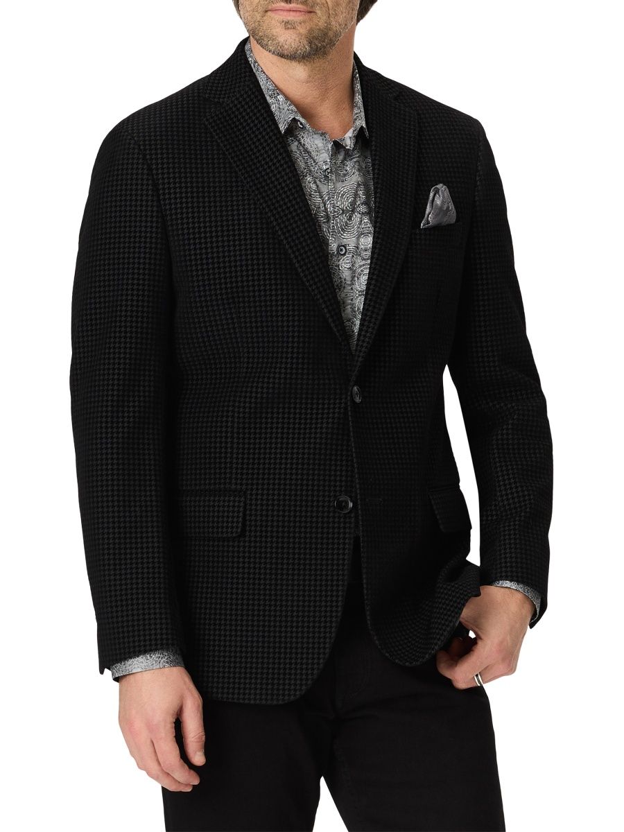 Robert Graham Men's Somerton Houndstooth Velvet Sport Coat - Black - Size 44