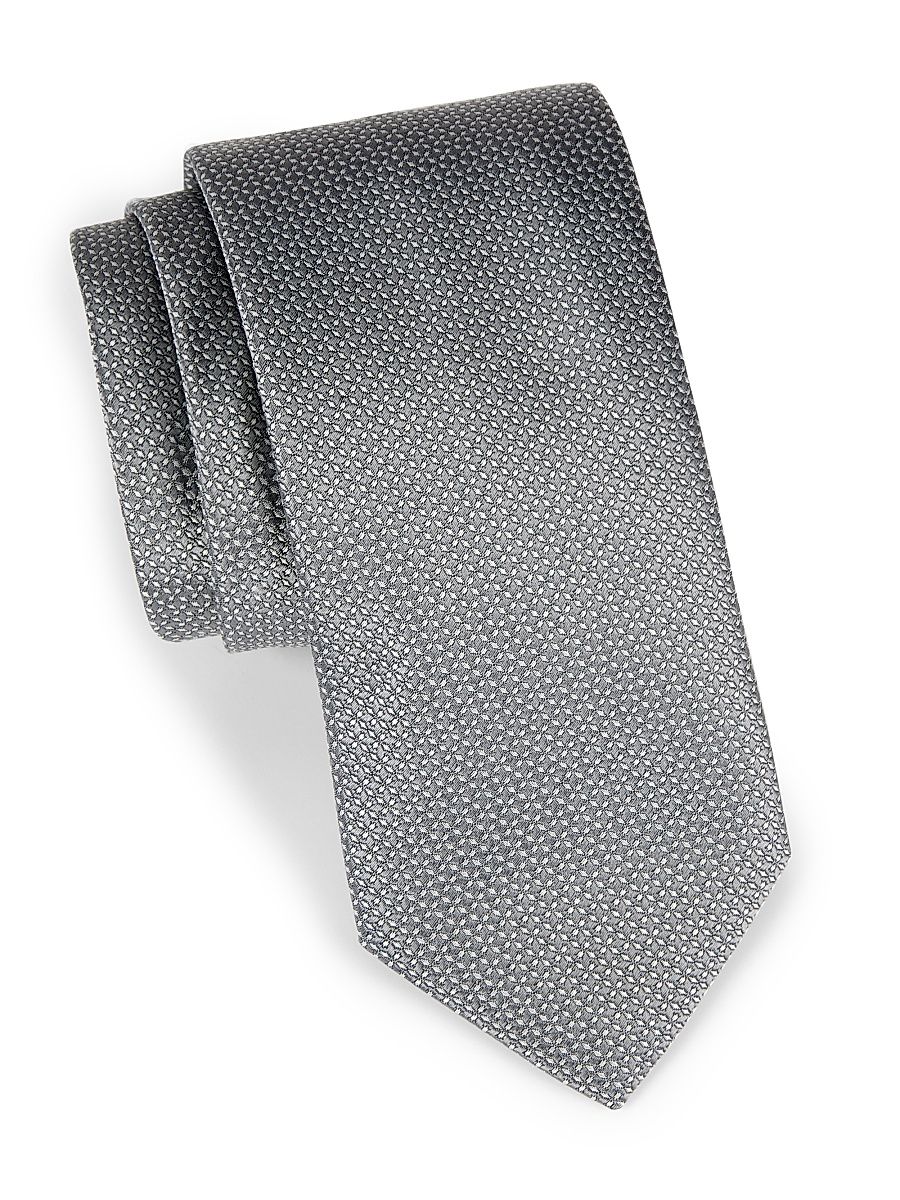 Men's Neat Geometric Silk Tie - Silver