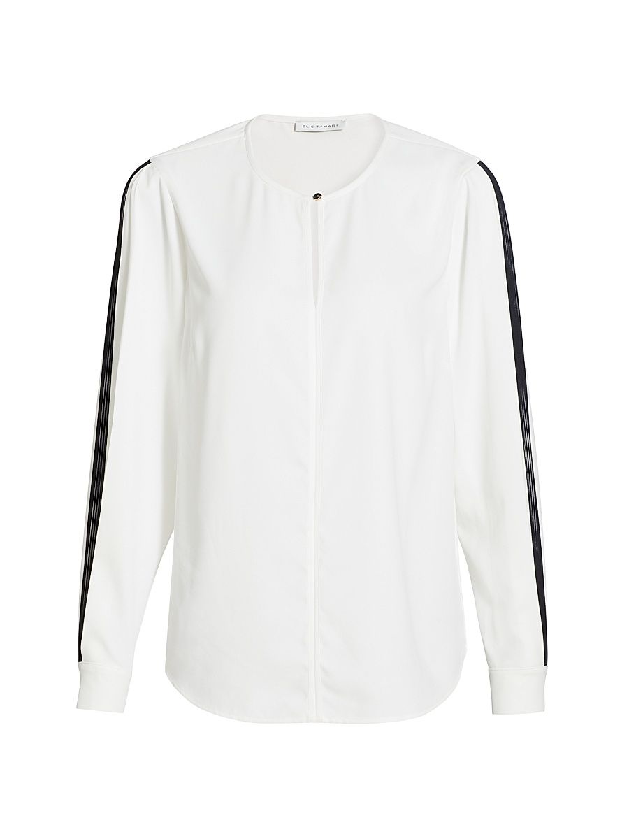 Women's Spring Ellis Contrast Long Sleeve Blouse - Sky White With Noir - Size XL