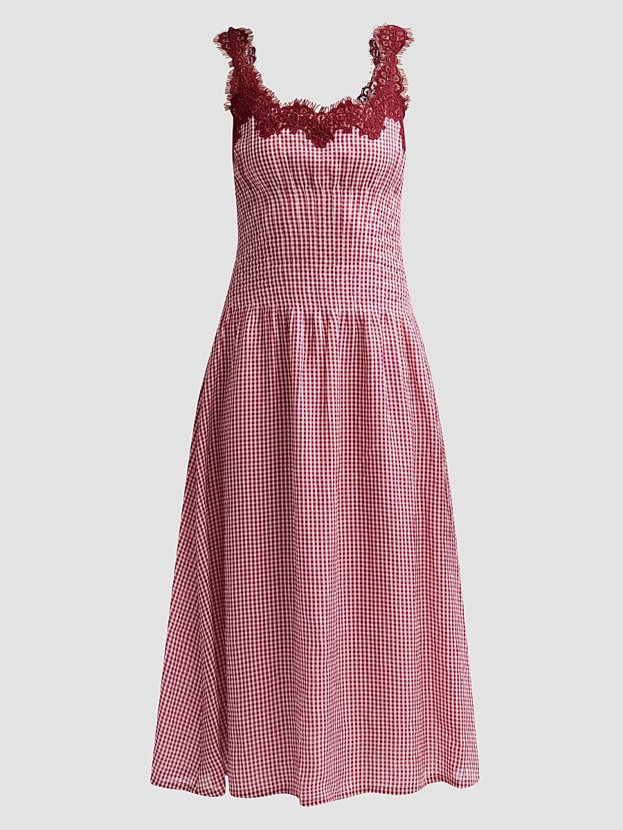 Women's Kairina Lace Gingham Midi Dress - Berry Gingham - Size 12