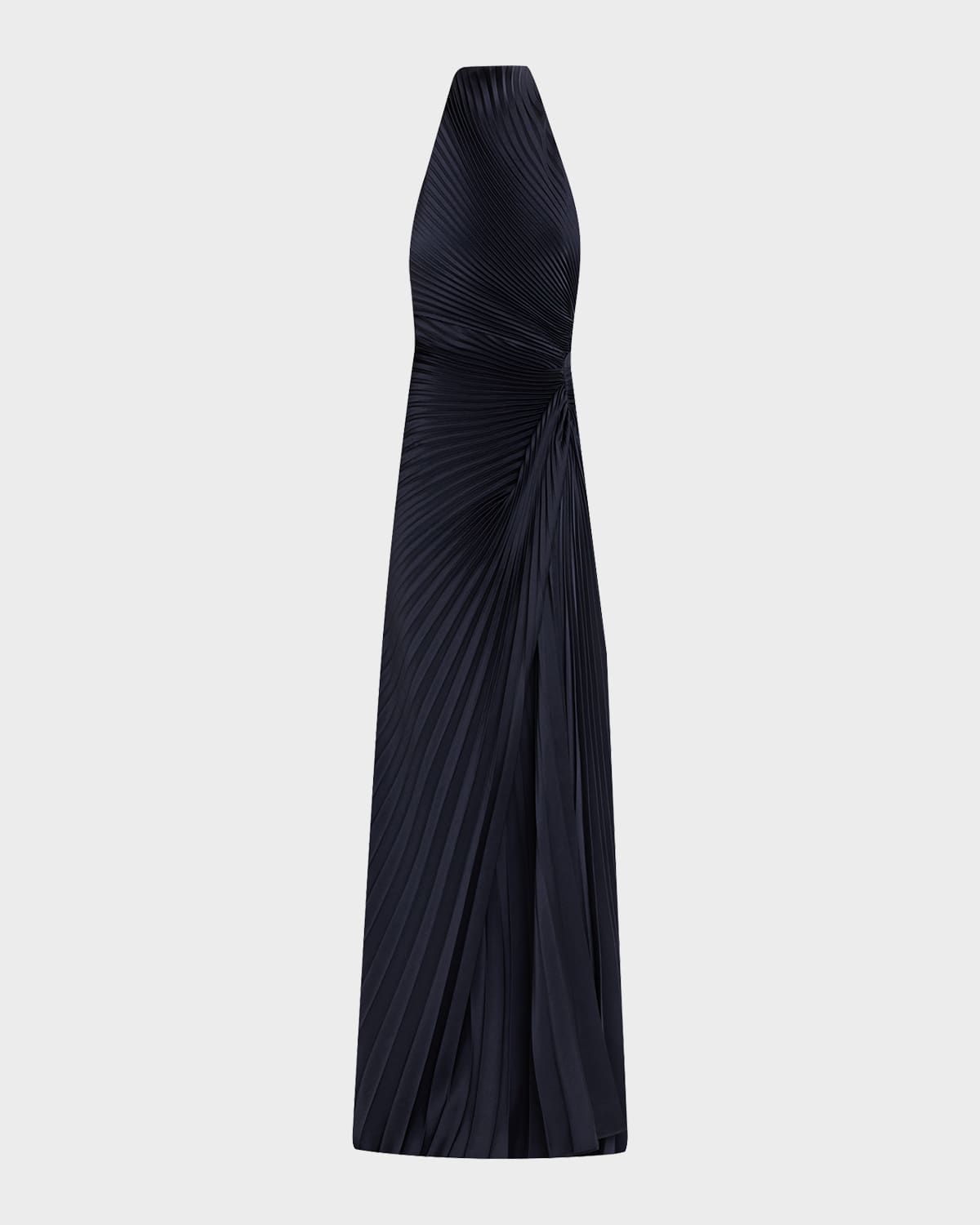 Romy High-Neck Pleated Satin Gown