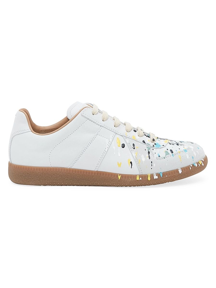 Women's Paint Splatter Leather Sneakers - Off White - Size 10