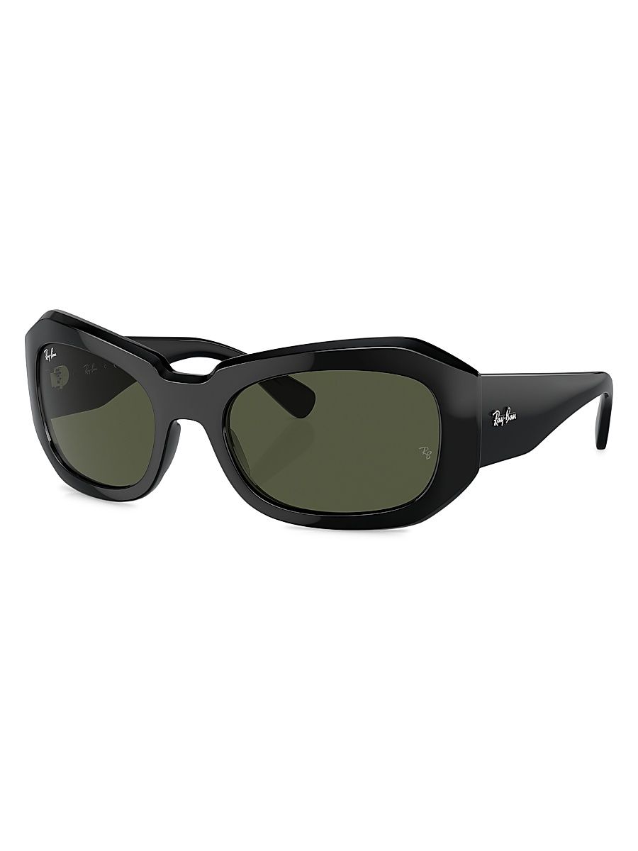 Women's Beate Pillow 56MM Wrap Sunglasses - Black Dark Green