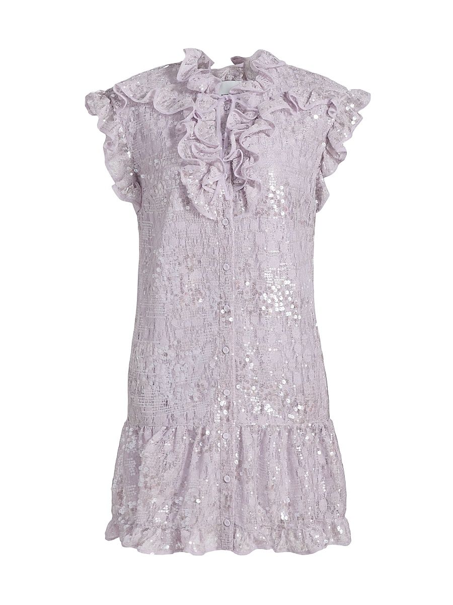 Women's Maya Ruffle-Trimmed Sequined Minidress - Mauve - Size Large