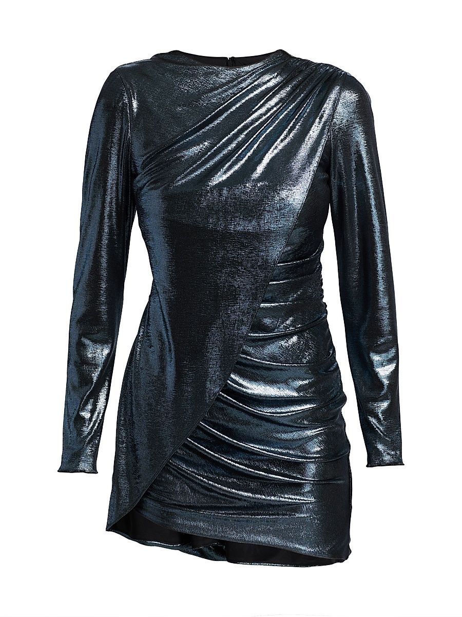 Women's Ruched Metallic Minidress - Metallic Blue - Size 10