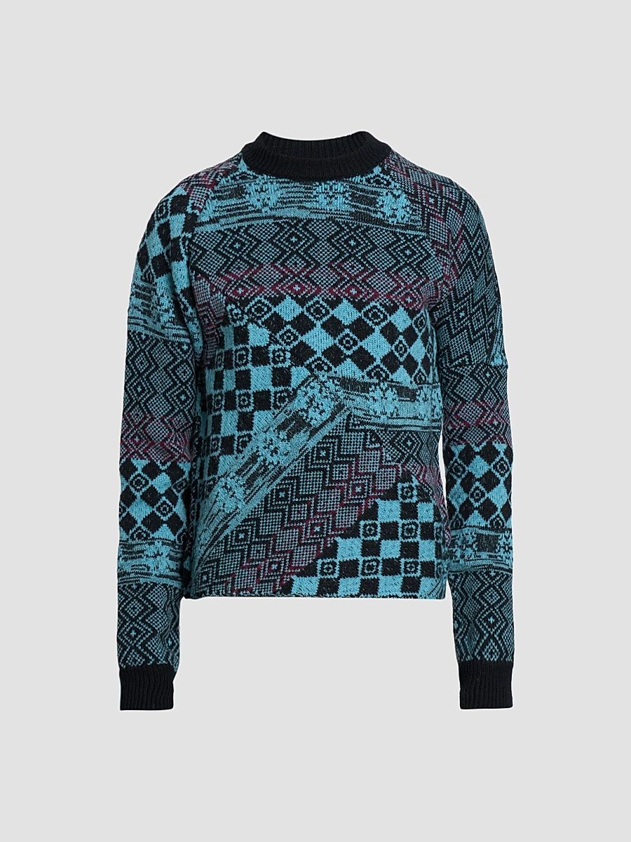 Men's Macos Patchwork Jacquard Wool Sweater - Black - Size Medium