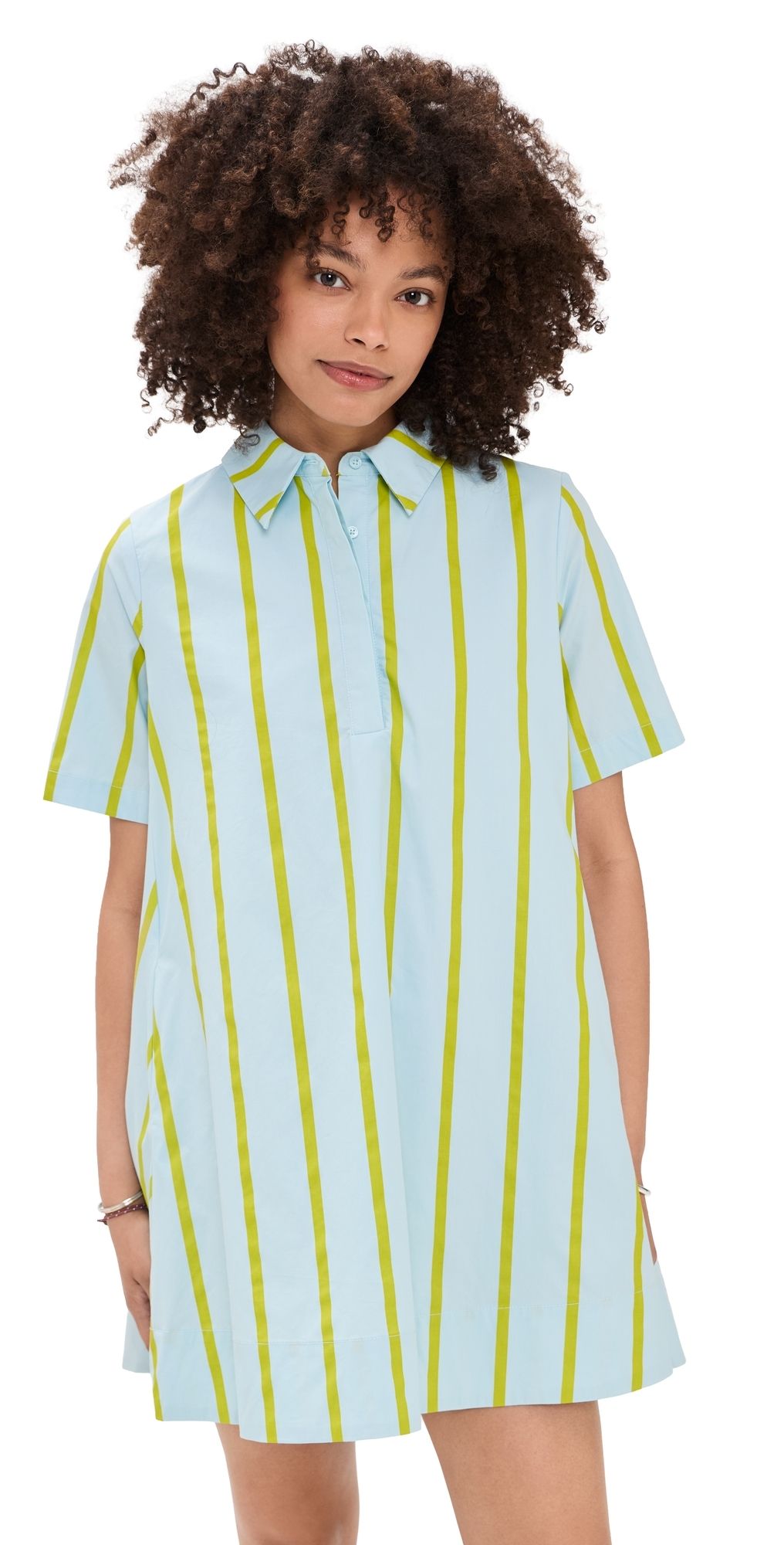 English Factory Striped Kaftan Mini Dress Icy Blue/Sage S