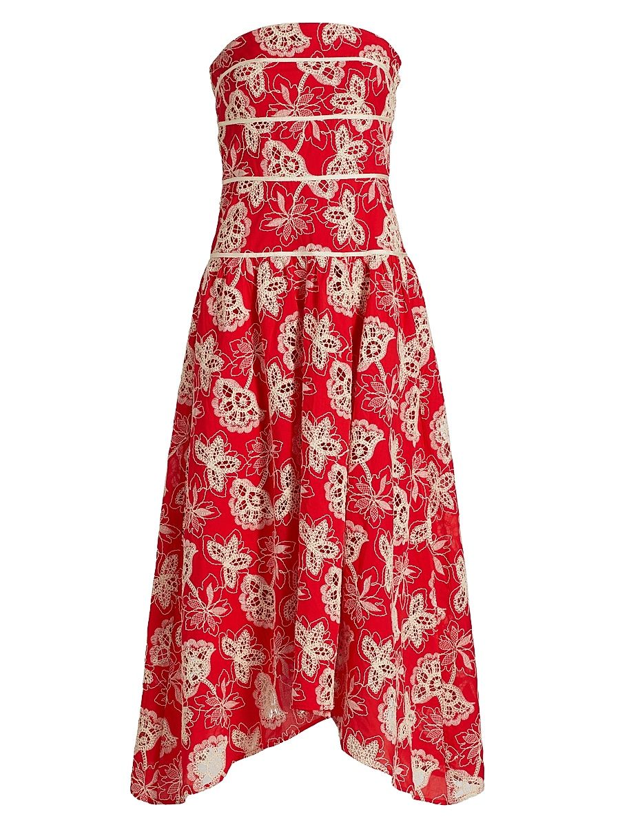 Women's Blanca Flower Strapless Midi-Dress - Flame Flower - Size 10