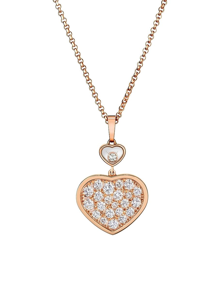 Women's Happy Hearts 18K Rose Gold & Diamond Pendant Necklace - Pink Gold