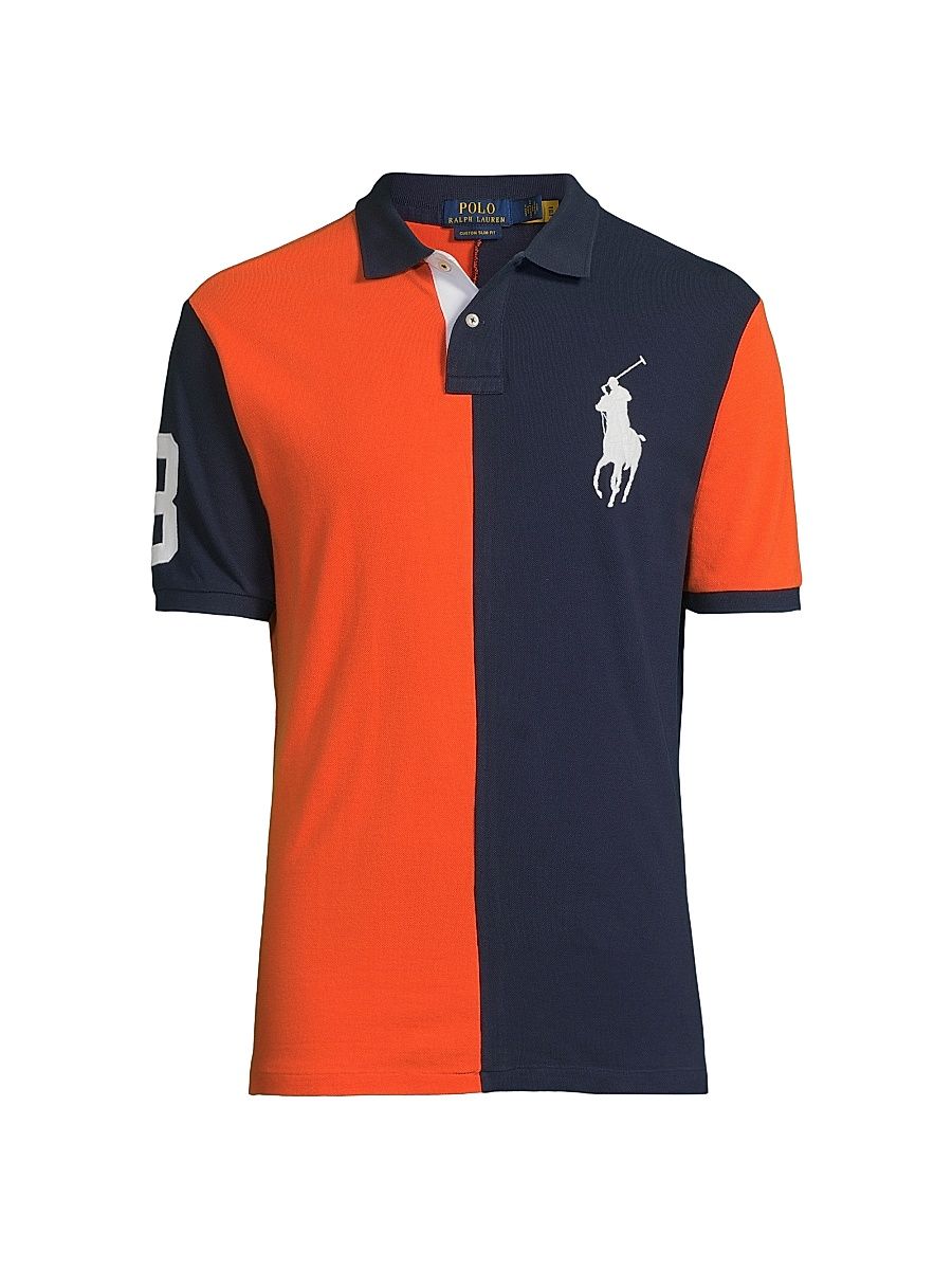 Men's Custom-Slim-Fit Colorblock Polo Shirt - Bright Prep Orange - Size XXL