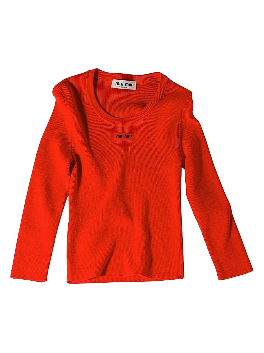 Women's Cotton Crew-Neck Sweater - Orange - Size 2