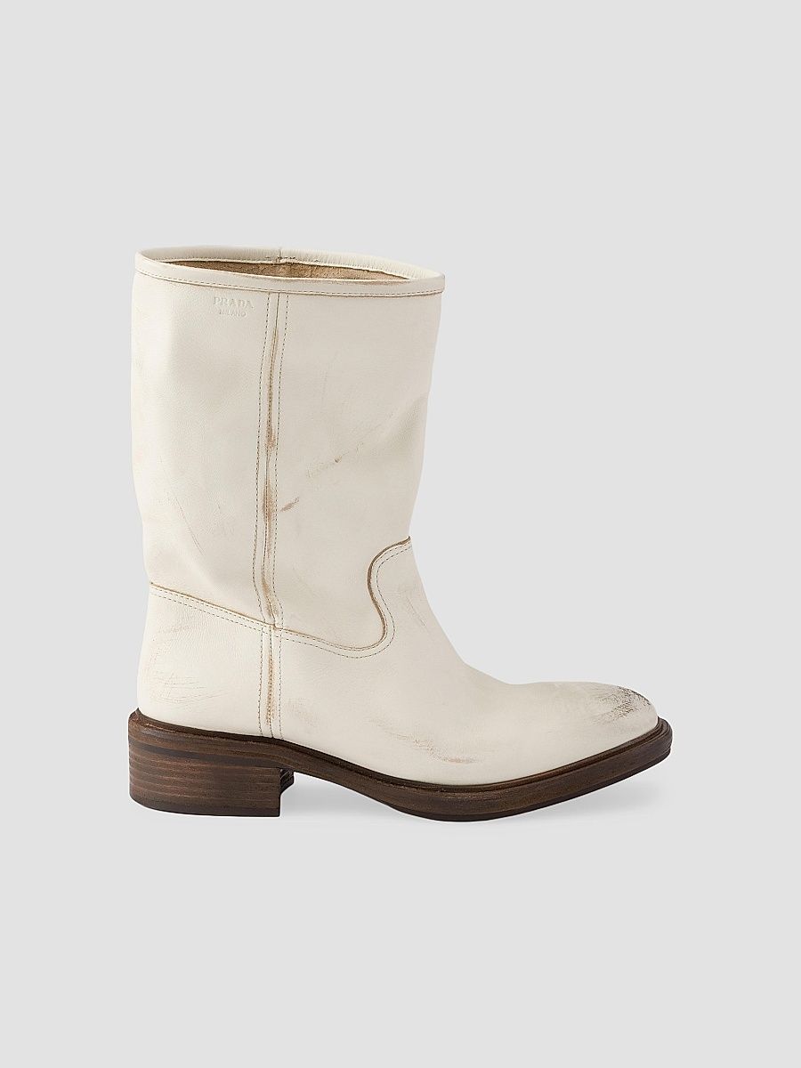 Prada Women's Vintage-Effect Leather Boots - Beige Khaki - Size 10.5