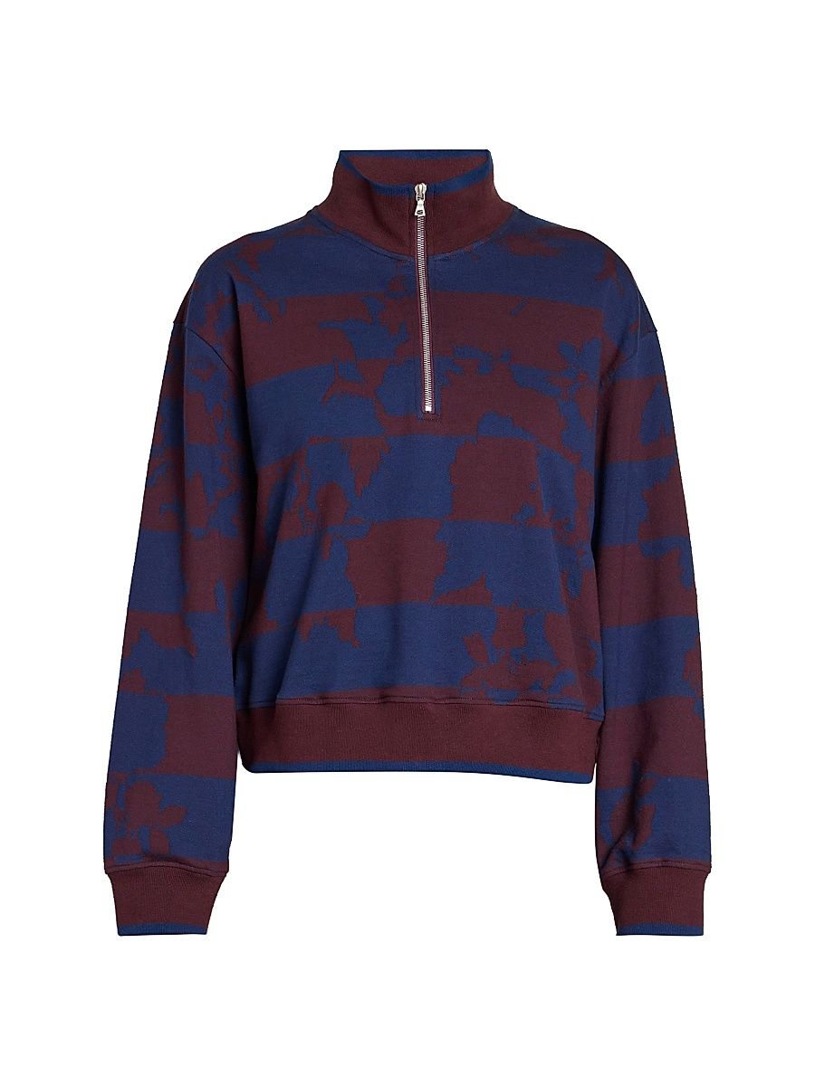 Women's Hulvina Abstract Cotton Quarter-Zip Sweatshirt - Burgundy - Size Large