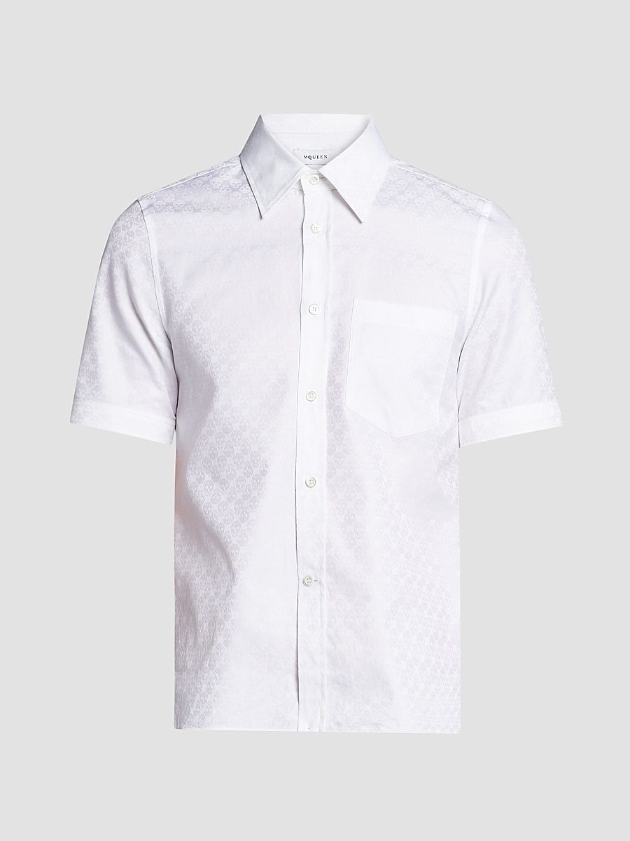 Men's Skull Jacquard Cotton Shirt - Optical White - Size 48