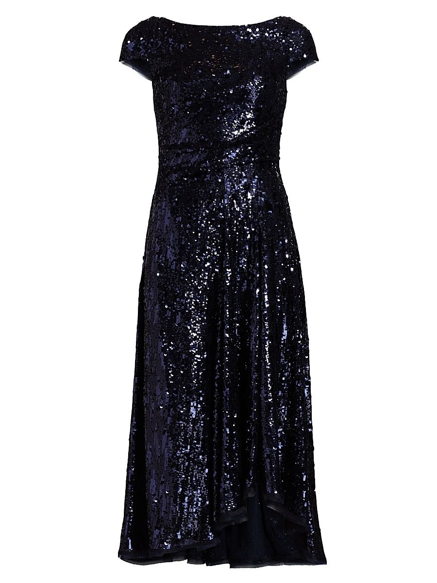 Women's Sequin Fit-And-Flare Midi-Dress - Royal Navy - Size 12