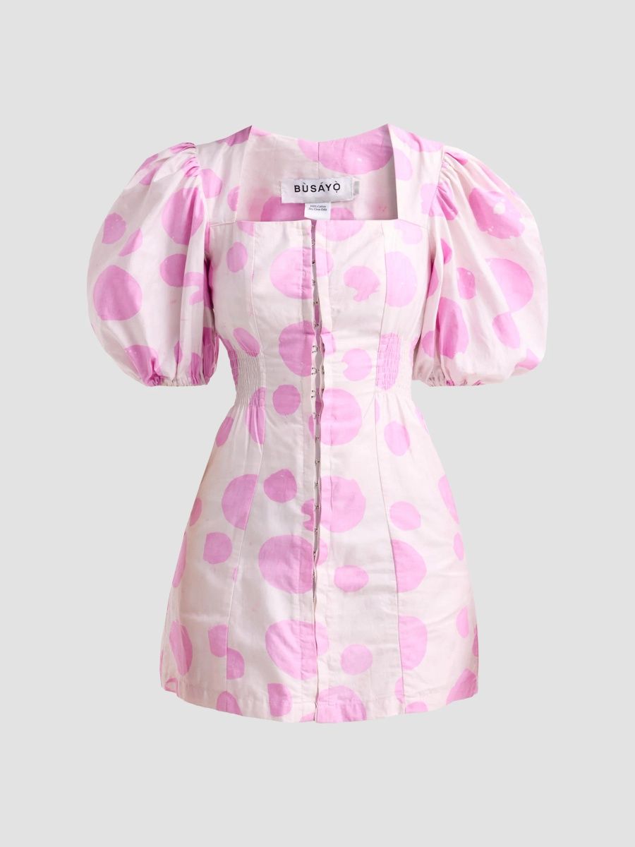 Busayo Women's Ayinke Polka Dot Mini Dress - Pink And White - Size Large