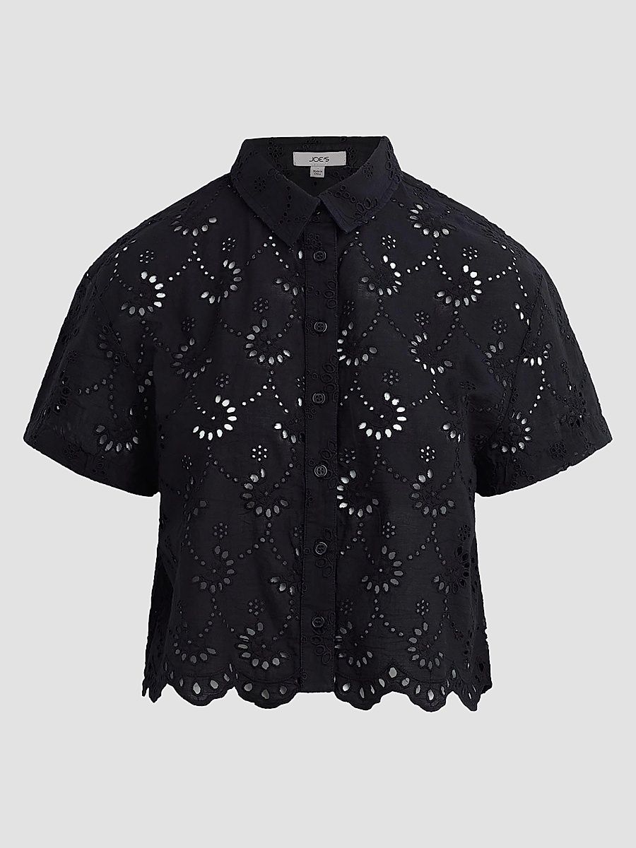Women's The Eyelet Button-Front Shirt - Black - Size XS