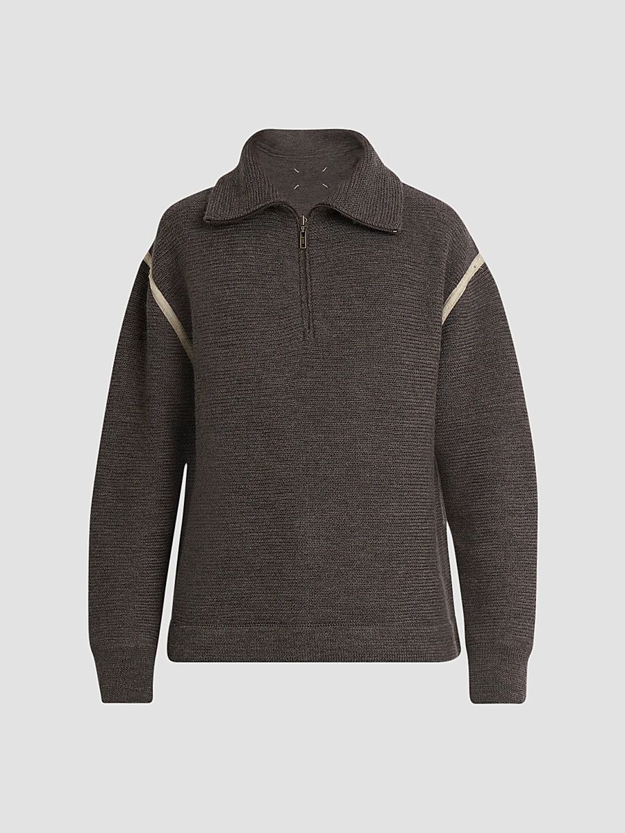 Maison Margiela Men's Elbow-Patch Wool Sweater - Brown - Size XL