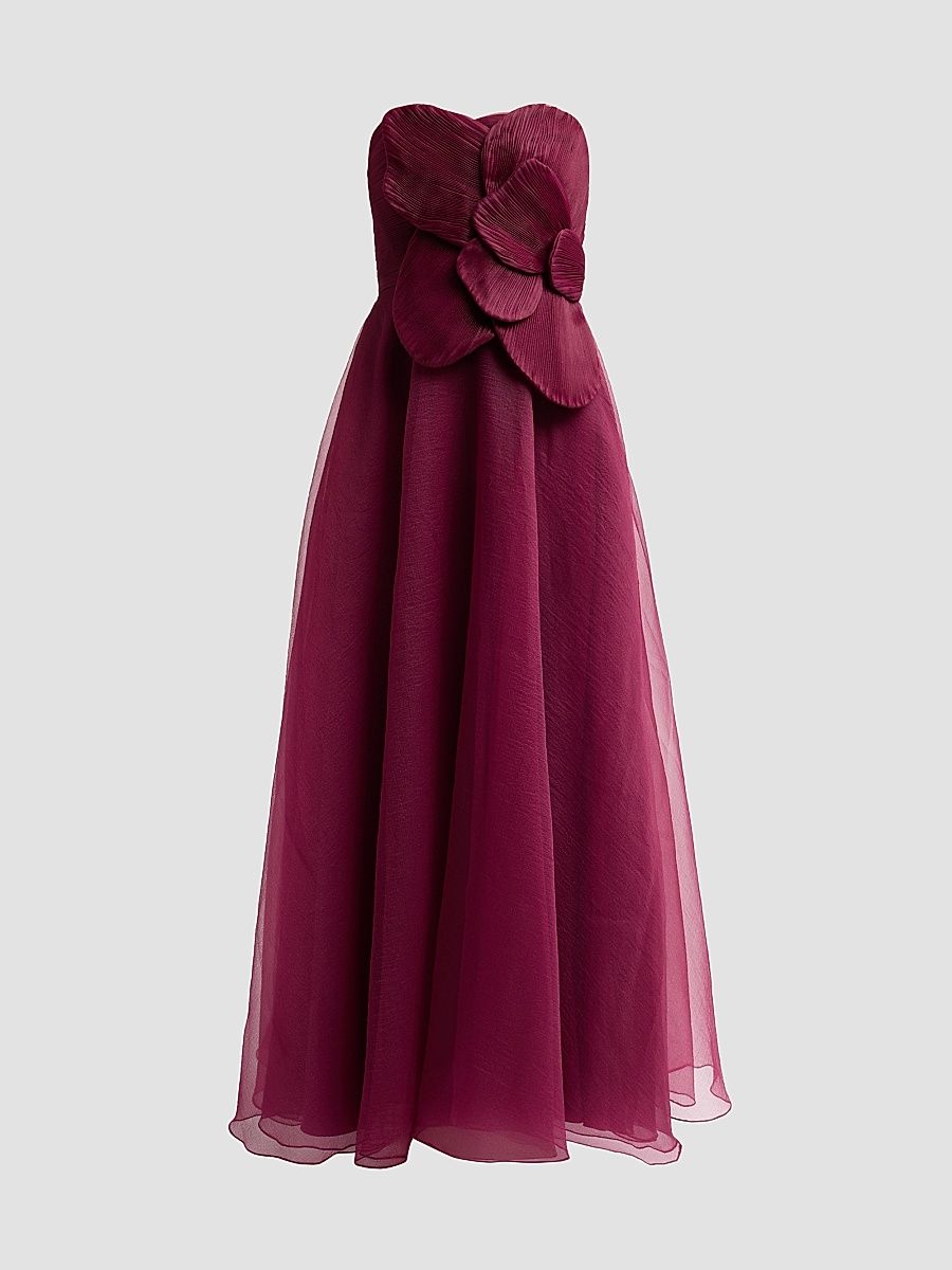Theia Women's Lyon Organza Rose Strapless Gown - Oxblood - Size 12