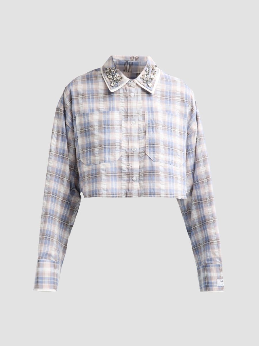 Ksubi Women's Balter Embellished Plaid Cotton Crop Shirt - Assorted - Size XL