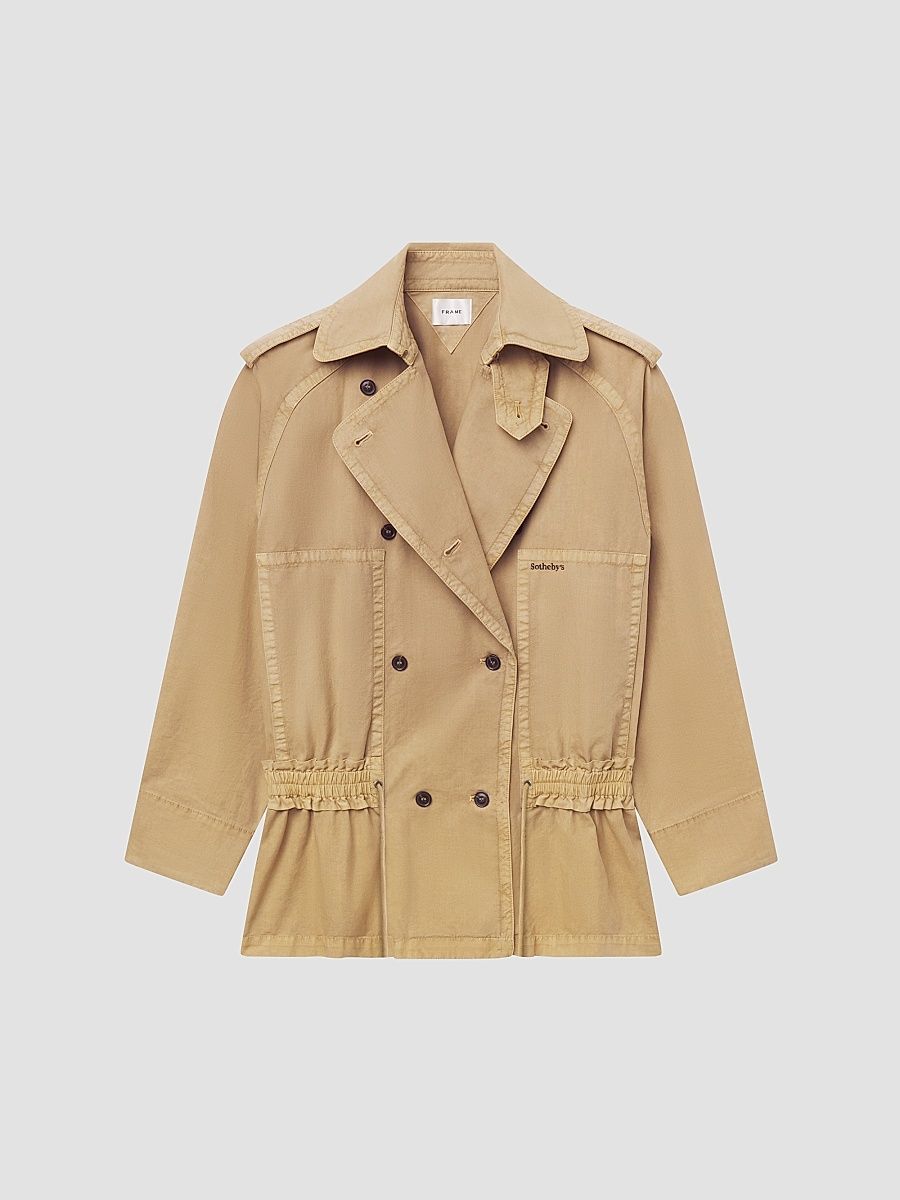 Women's FRAME X Sotheby's Cotton Short Trench Coat - Khaki - Size Large