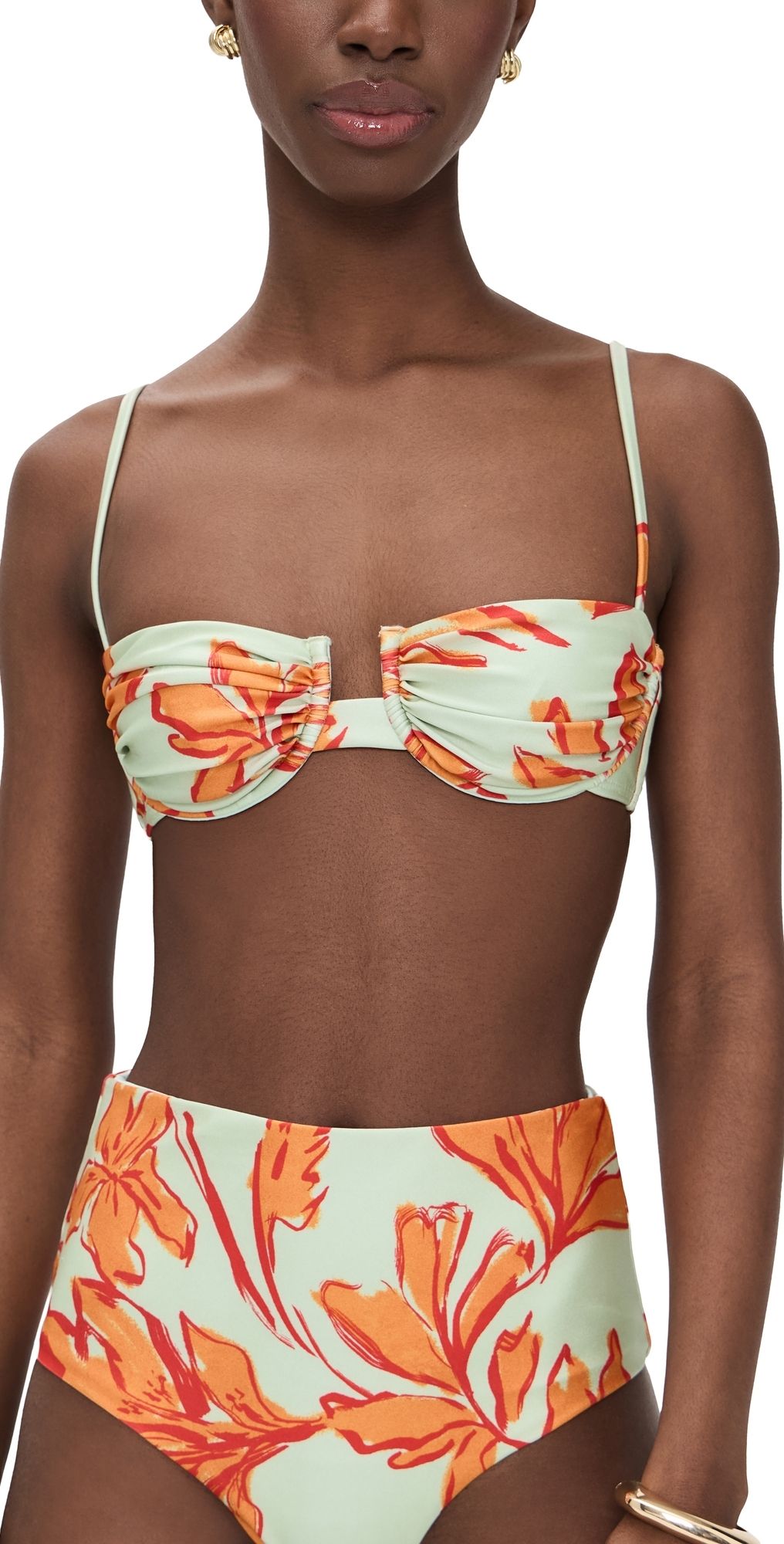 MINKPINK Estelle Gathered Bra Top Mint Floral L