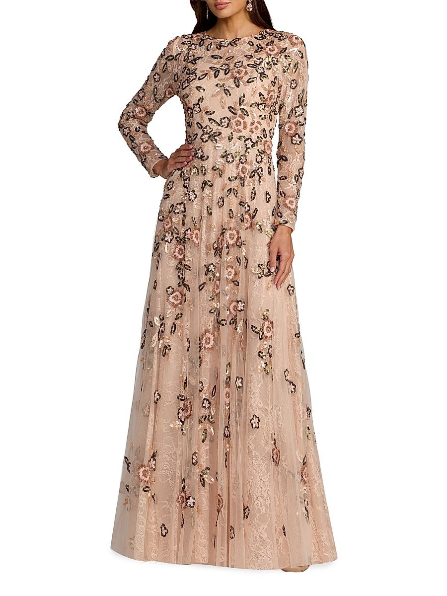 Women's Sequined Mesh A-Line Gown - Rose Multi - Size 4