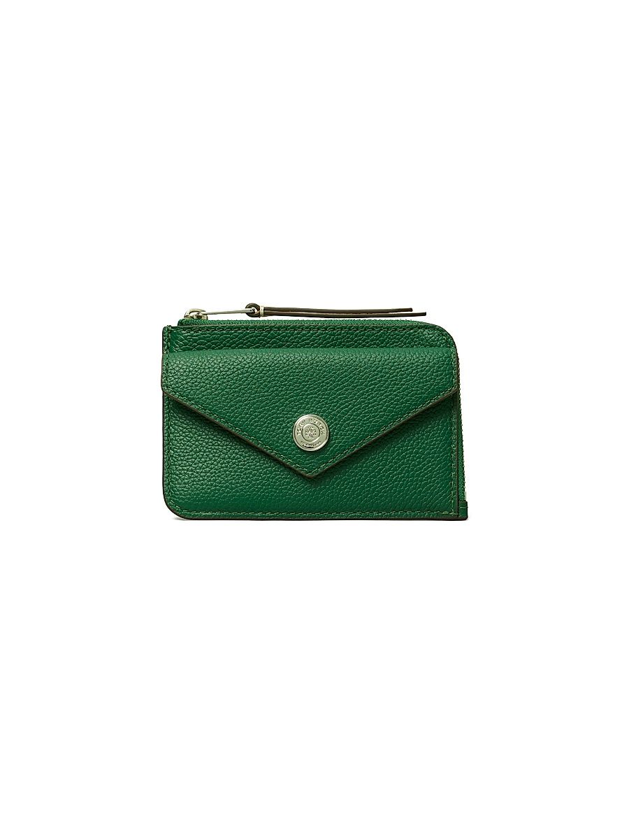 Women's Pebbled Leather Card Case - Dark Kale
