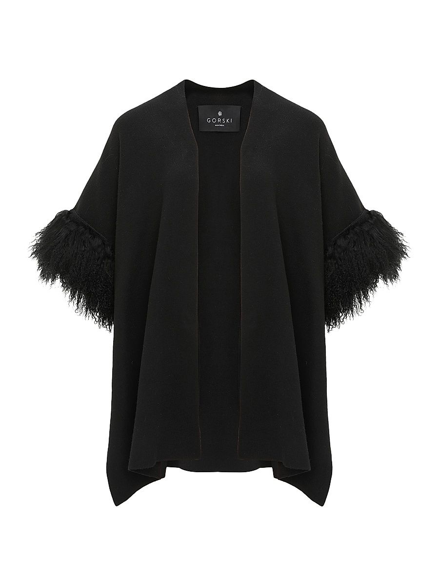 Women's Knit Vest with Select Mongolian Shearling Lamb Trim - Black