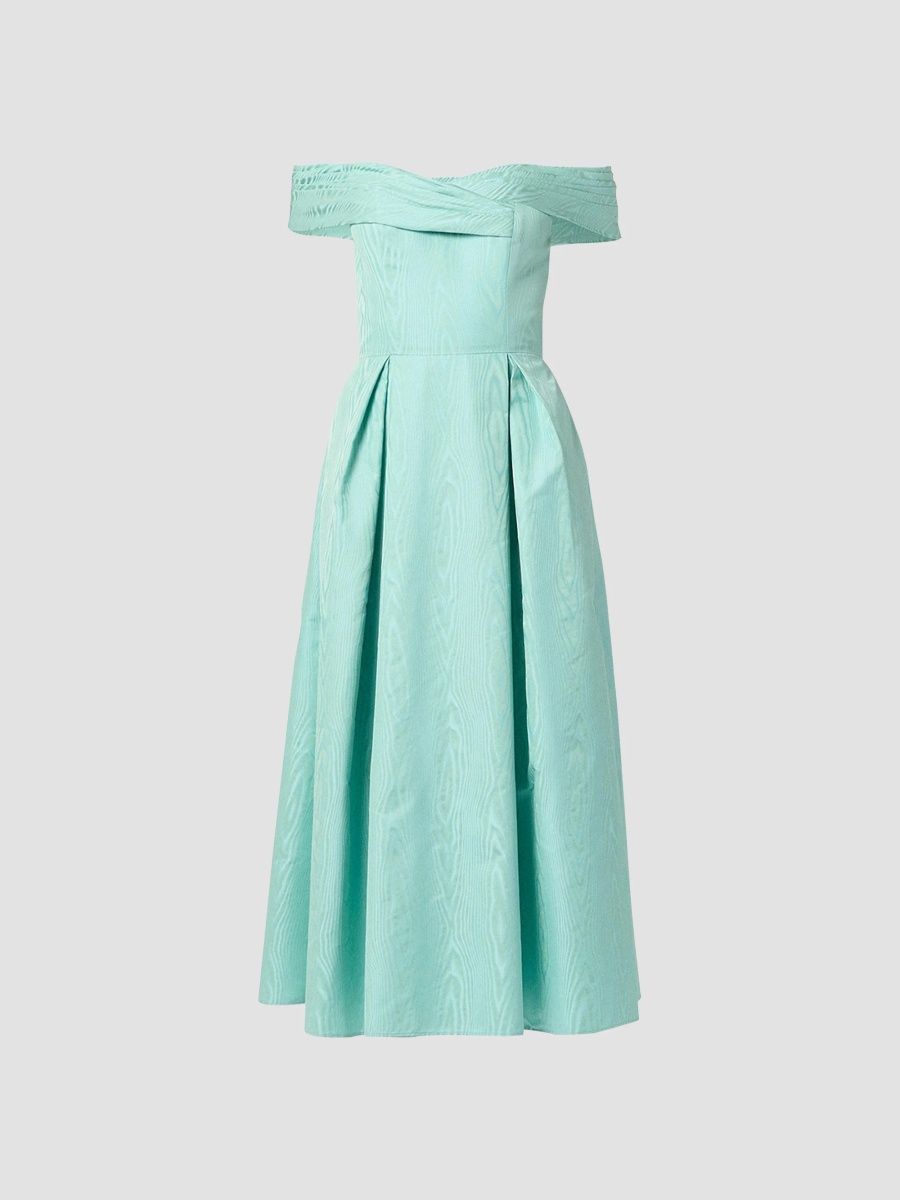 Shoshanna Women's June Pleated Off-Shoulder Midi-Dress - Blue - Size 12