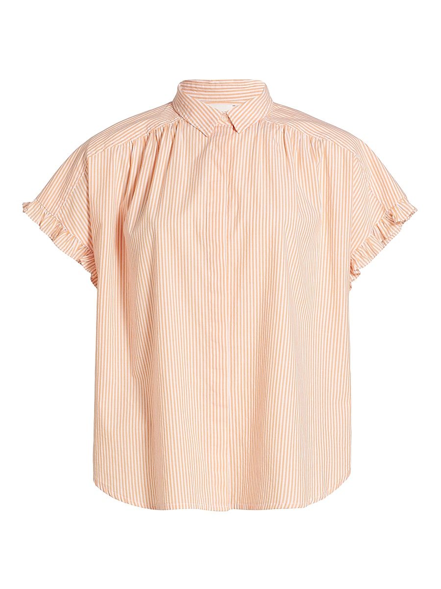 Women's Noah Cotton & Silk Striped Button-Front Shirt - Tangerine - Size Small