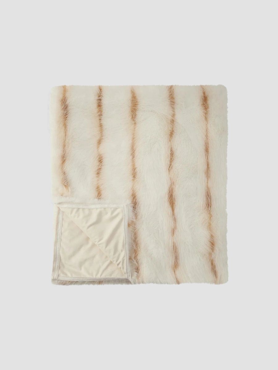 Gorski Fox-Print Faux-Fur Throw Blanket - Light Beige