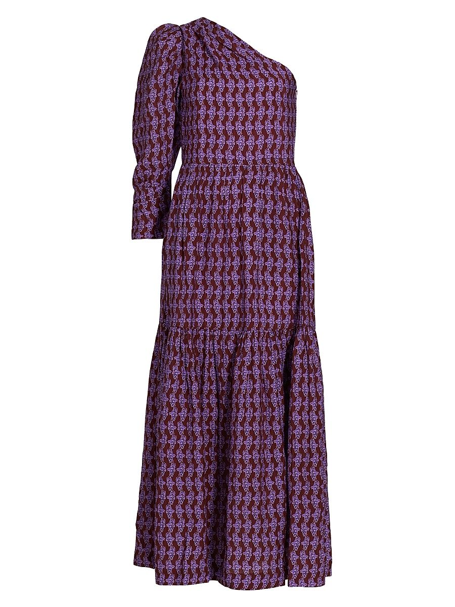 Women's Josefina Geometric One-Shoulder Maxi Dress - Violet Monarcas Print - Size Medium