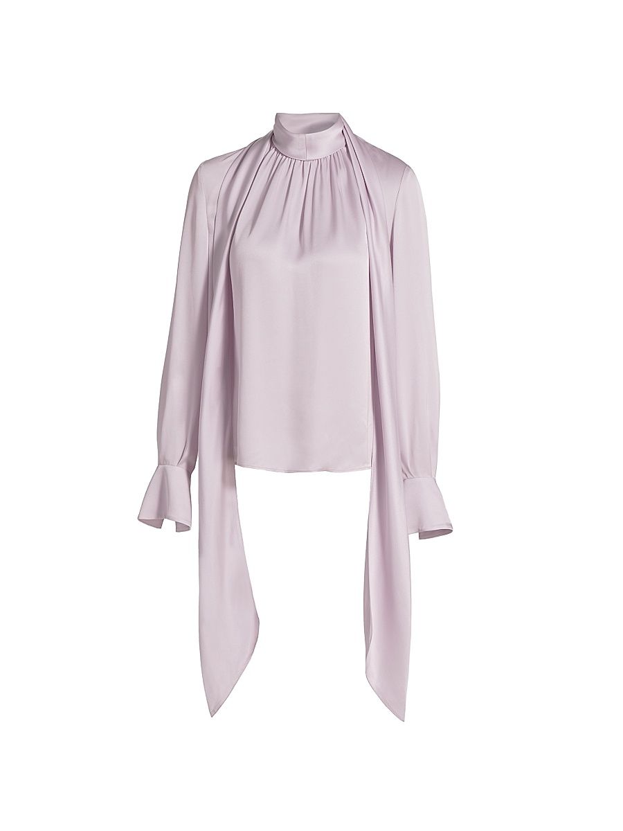 Women's Veronica Satin Pussy-Bow Blouse - Lilac - Size 10