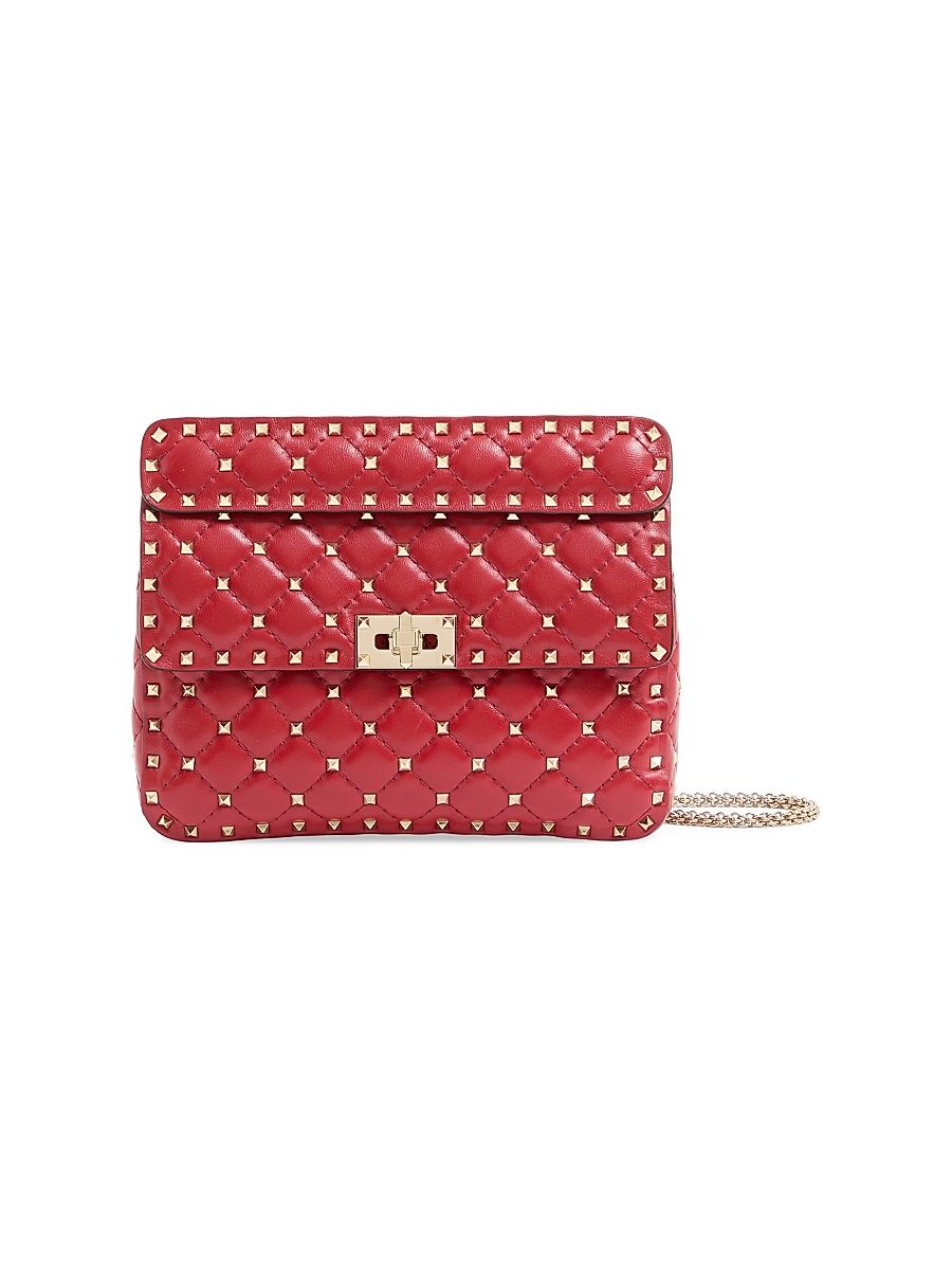 Women's Medium Nappa Rockstud Spike Shoulder Bag - Rosso Valentino