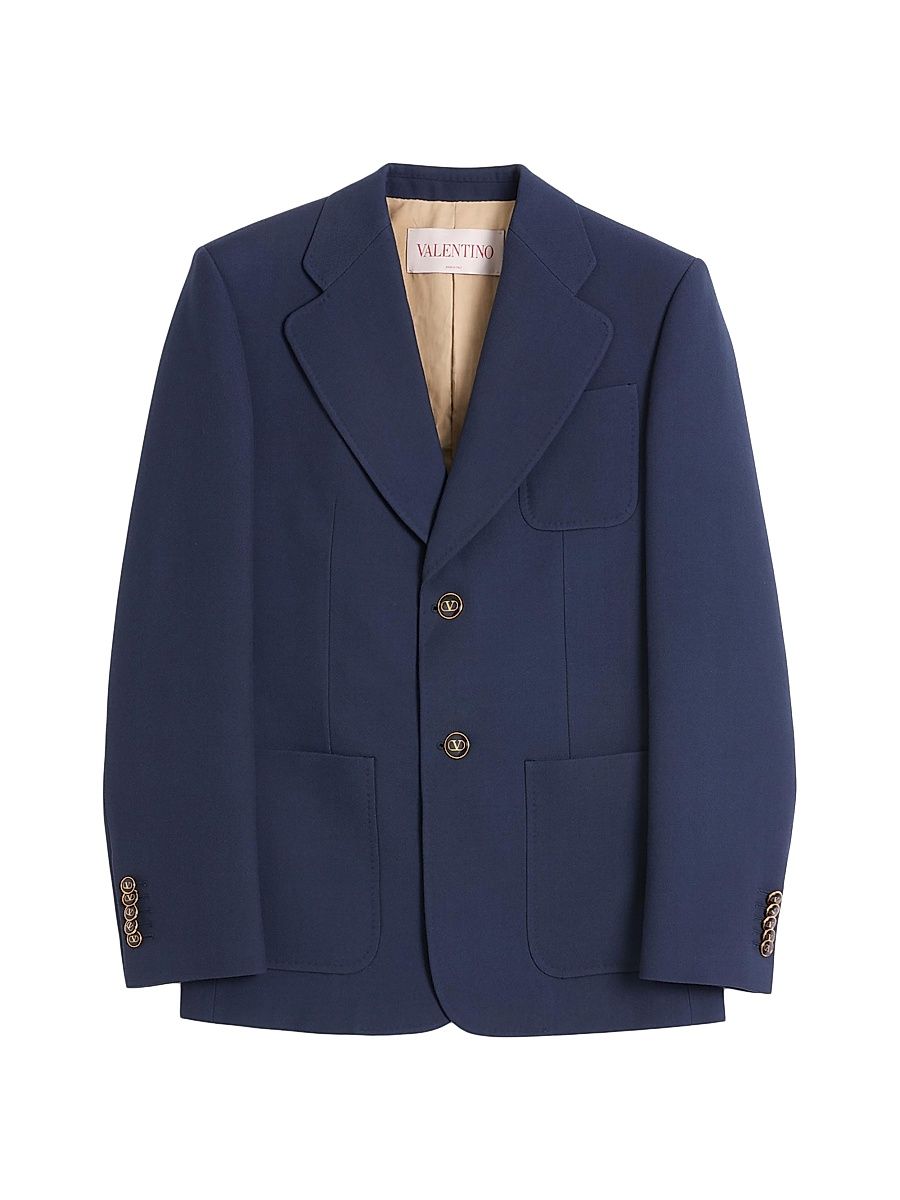 Men's Single-Breasted Wool Gabardine Jacket - Indigo - Size 38