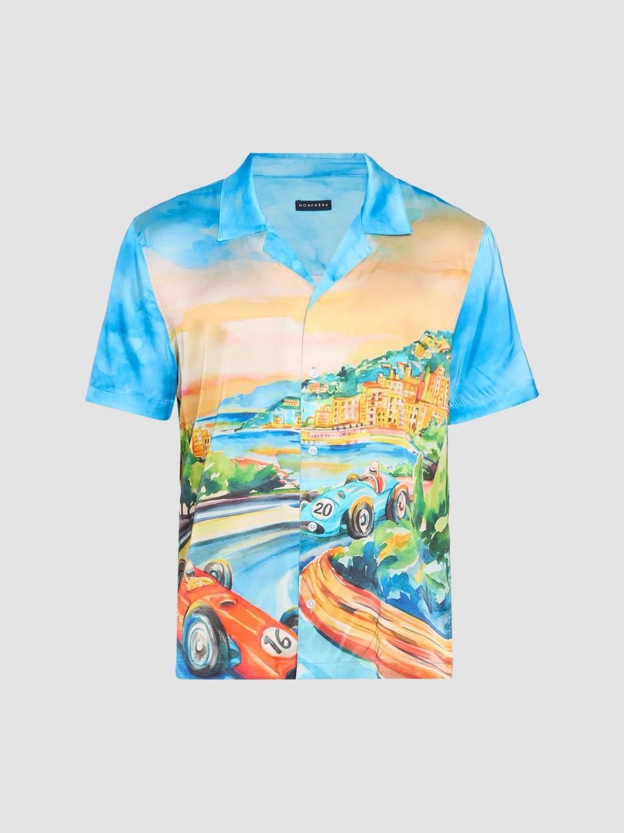 Men Monaco Race-Print Short-Sleeve Shirt - Monaco - Size Small