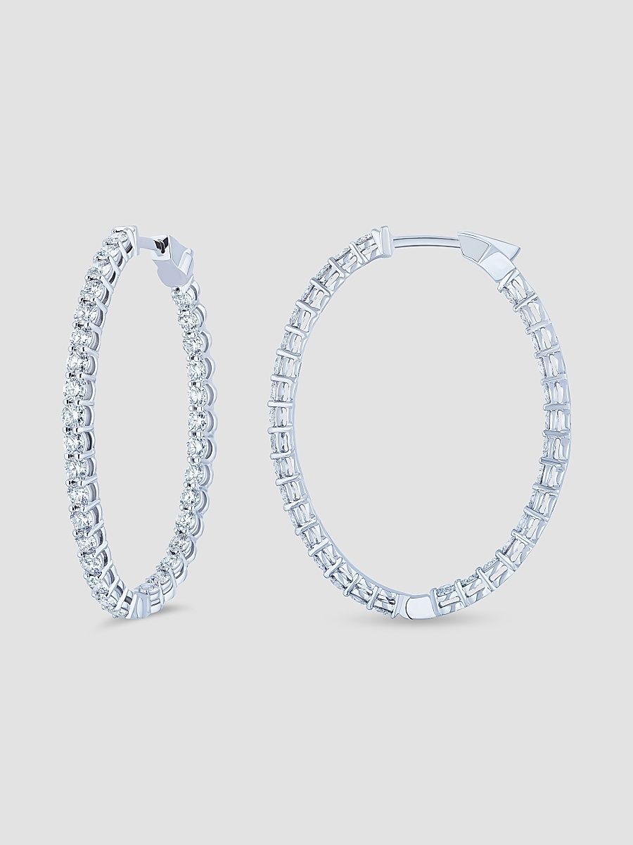 Women's 18K White Gold & 3.36 TCW Diamond Oval Hoop Earrings - White Gold