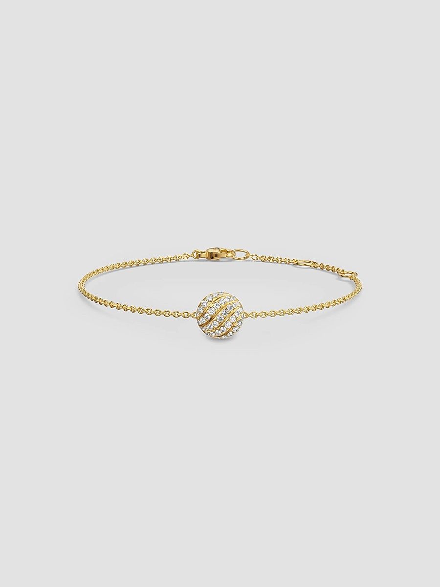 David Yurman Women's Sculpted Cable Center Station Chain Bracelet in 18K Yellow Gold with Diamonds, 10MM - Gold