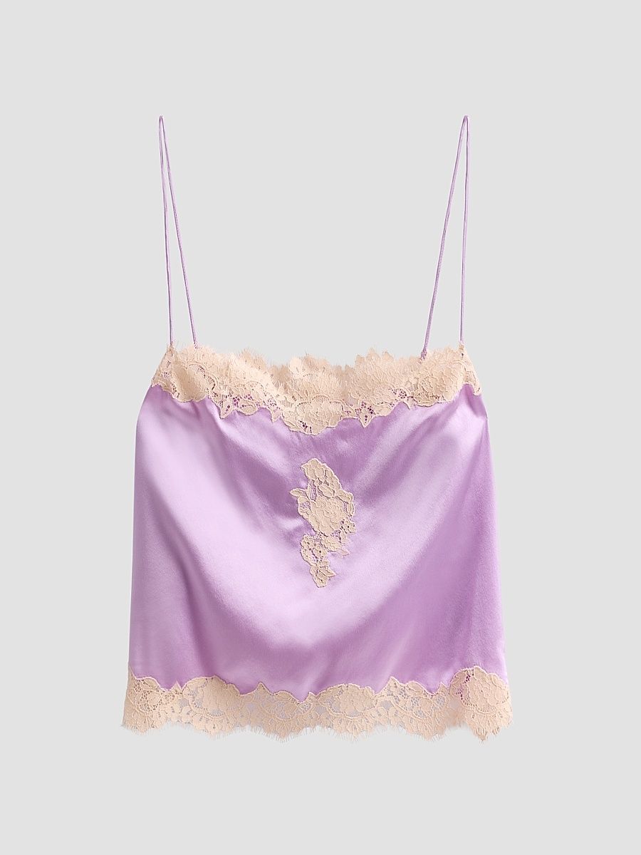 Women's Avelaine Lace-Trim Silk Top - Orchid Blossom - Size Medium