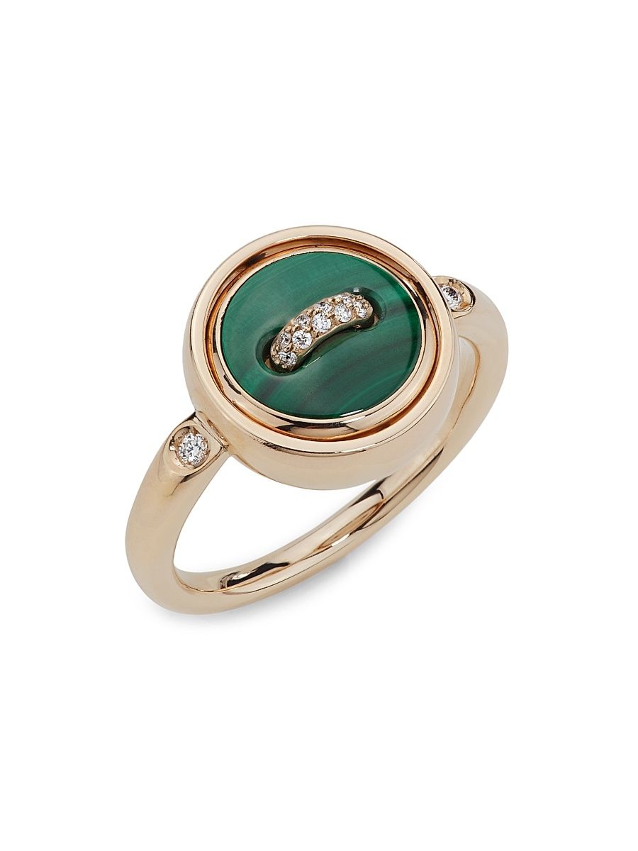 Women's Pom Pom Dot Pavé Diamond, Malachite, Mother of Pearl & 18K Rose Gold Reversible Ring - Rose Gold - Size 7.25