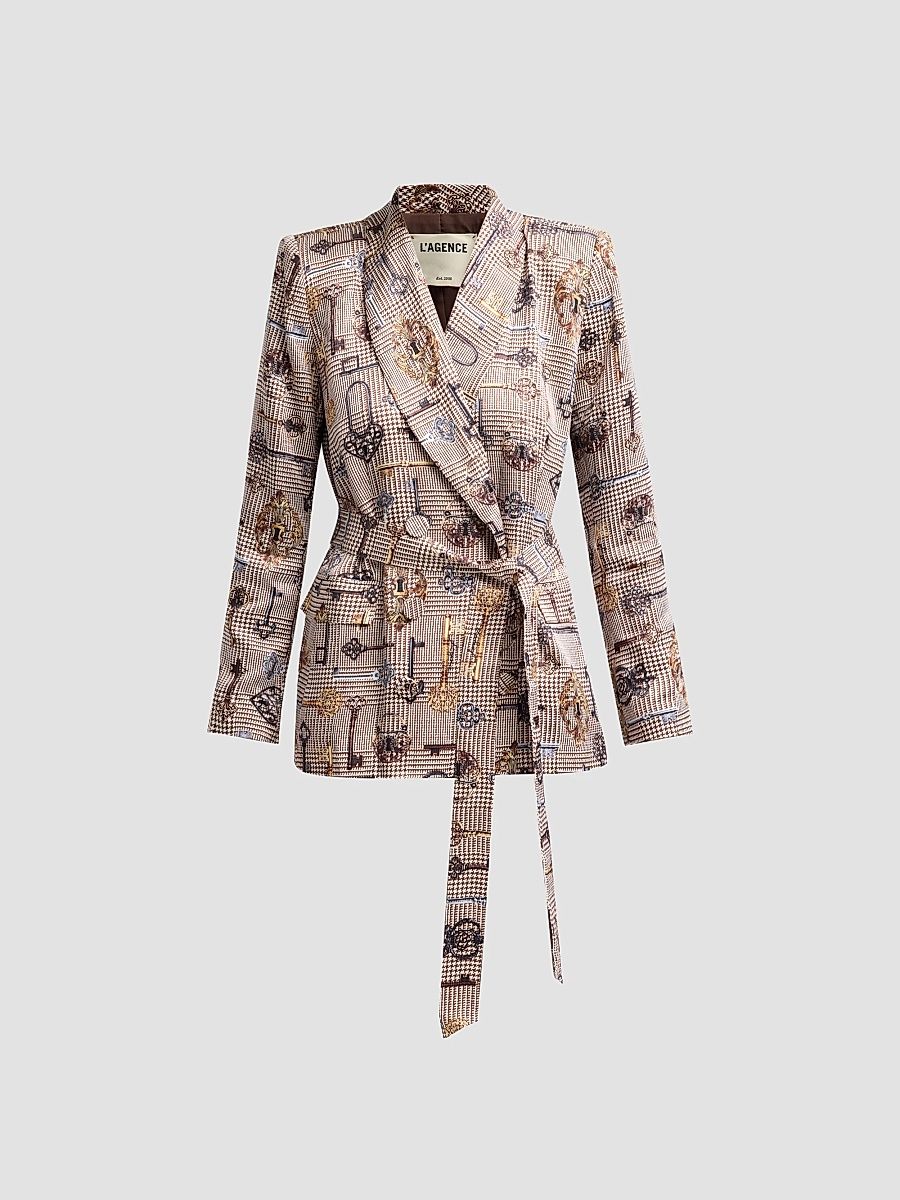 Women's Aven Houndstooth Wrap Blazer - Brown Multi Houndstooth - Size 14