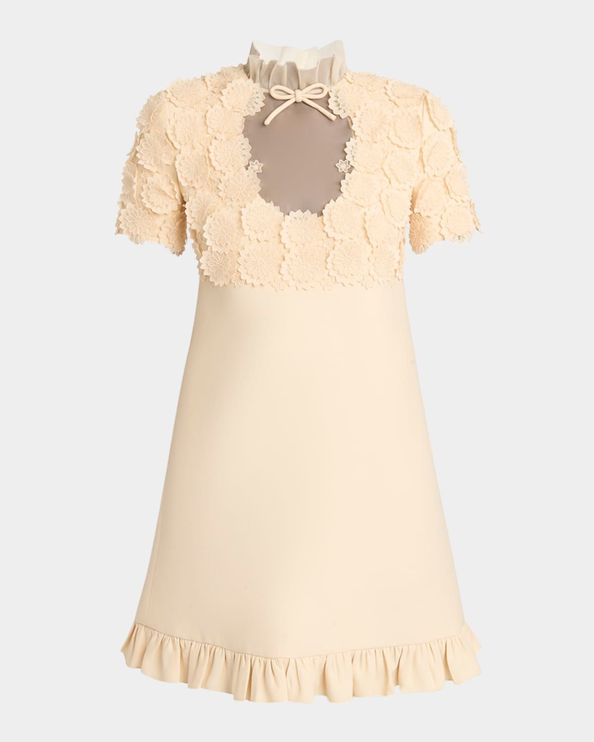 Floral Applique Crepe Mini Dress