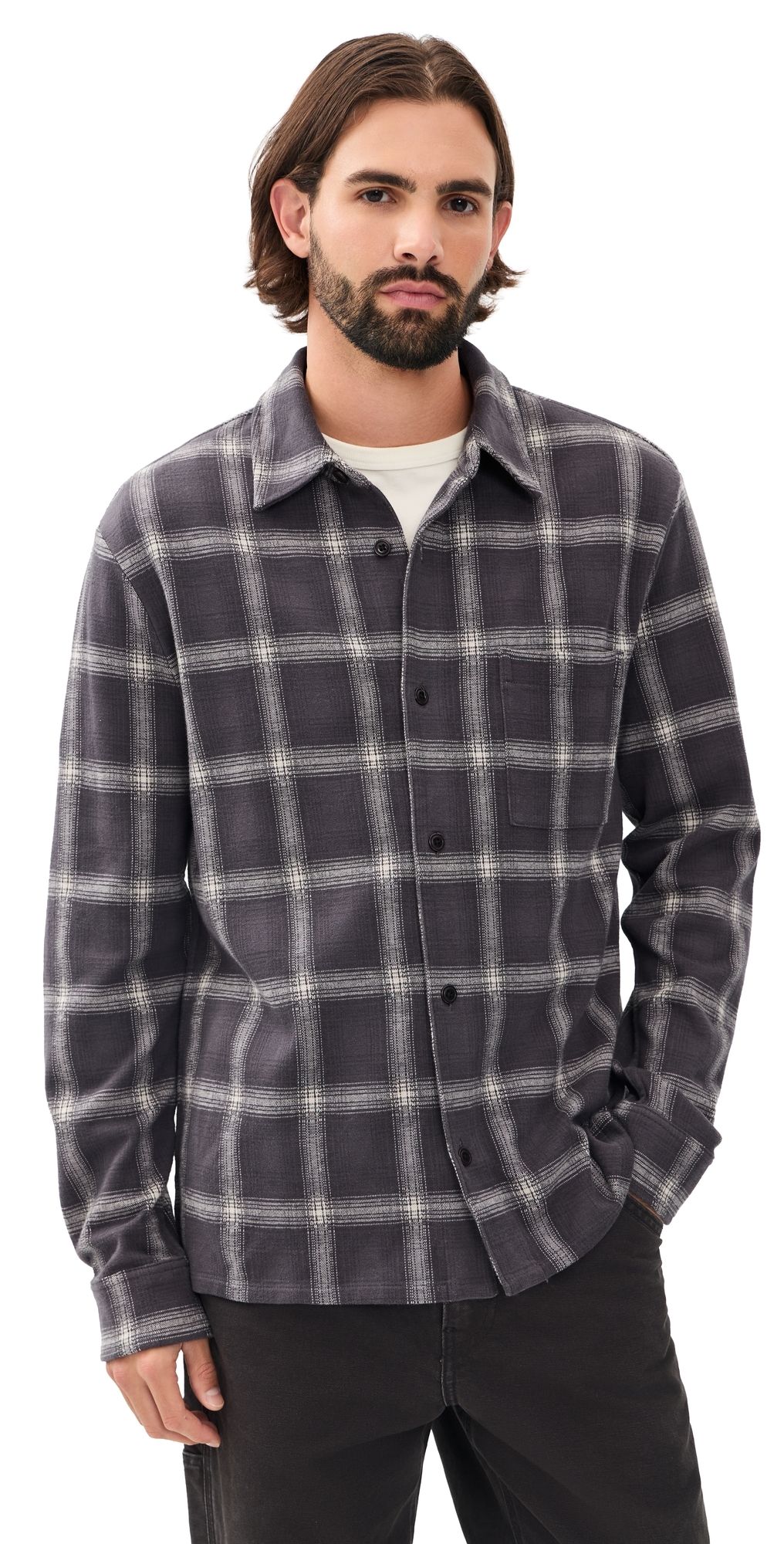 Madewell The Devoe Knit Shirt Industrial Blue Plaid L