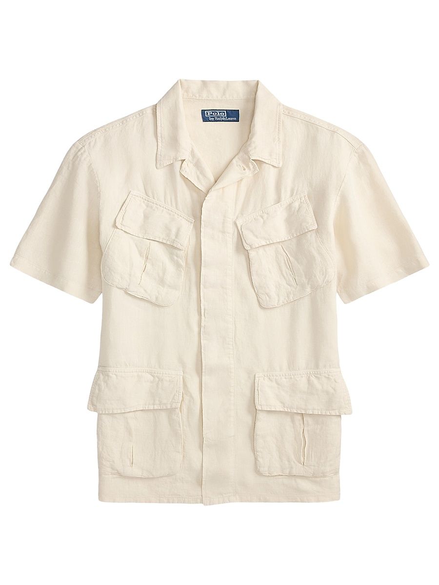 Men's Garment-Dyed Slub Linen Overshirt - New Stone - Size XXL