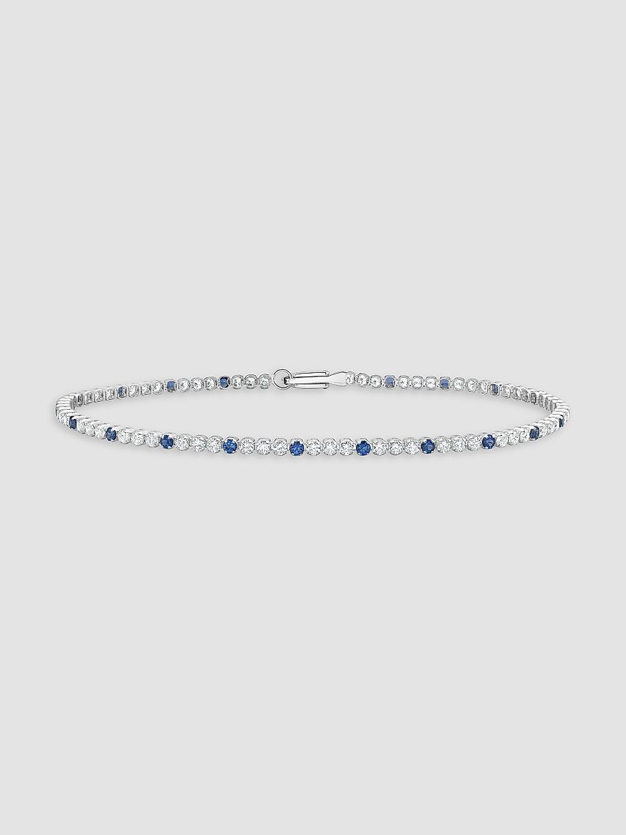 Women's 18K White Gold, 1.41 TCW Diamond & Blue Sapphire Bracelet - White Gold