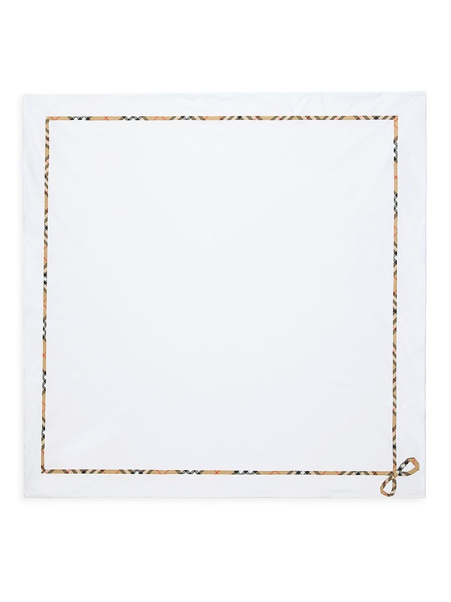 Baby's Check Bow Cotton Blanket - White